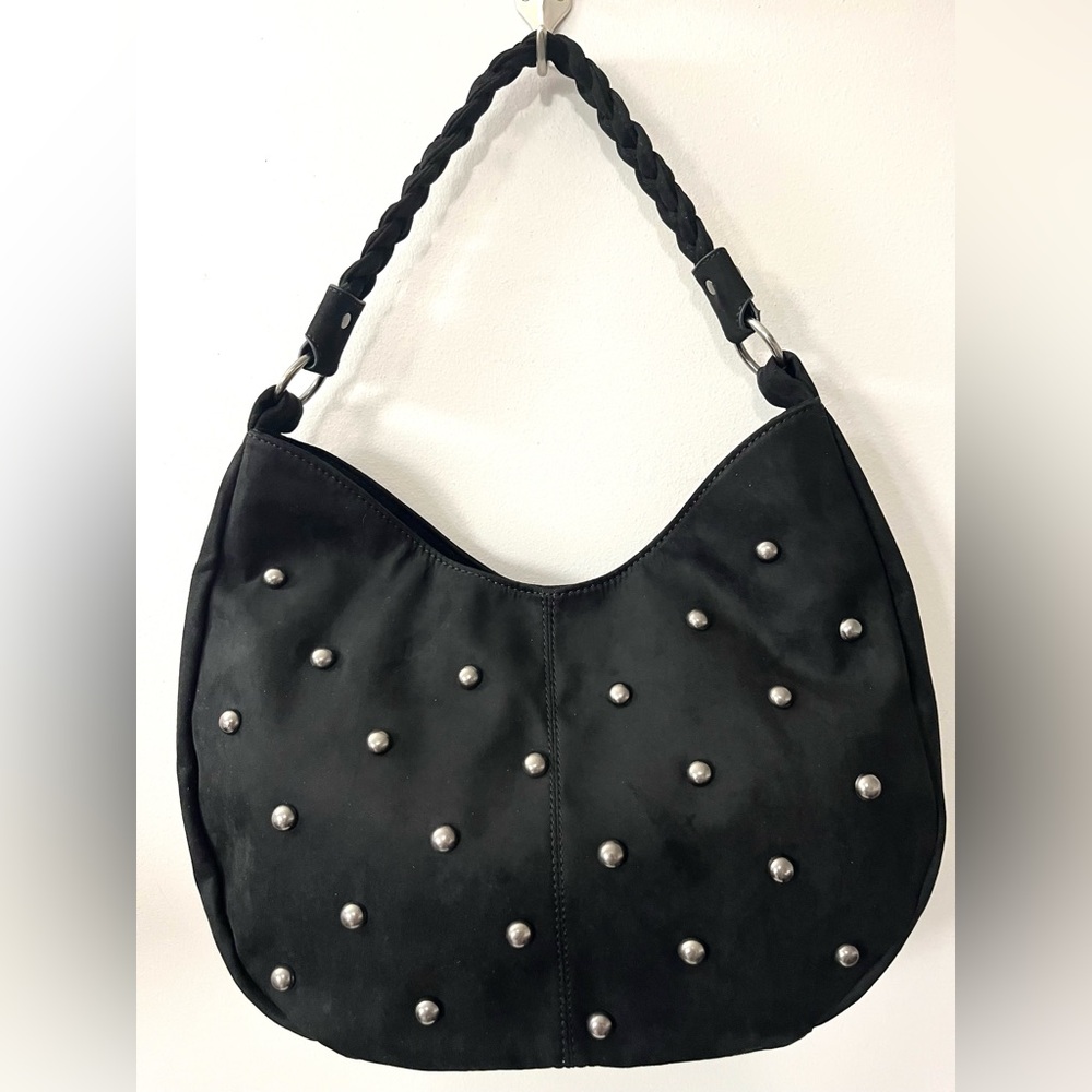 NWT Current Mood Black Studded Faux Suede Hobo Shoulder Bag Dolls Kill Oversized - Picture 5 of 10